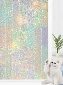 1 Roll Colorful Privacy Window Film, 3D Macaron Rainbow Static Cling Window Sticker - Removable, UV Blocking, Heat Insulation Film, Size: 17.7x118inch, Suitable For Home Glass Decoration Gifts Birthday Graduation
