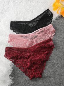 Set de 3 piezas de bragas elegantes y sexys de encaje transparente para dama