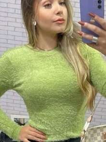 Women's Furry Crop Top - Green - View 2