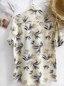 Floral Hawaiian Beach Shirt Summer Men's Short Sleeve Button Down 100% Viscose Fabric Shrinks A Little - 卡其色 - 查看 3