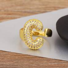 1 anel de cobre banhado a ouro 18K com zircônia branca, joia elegante para mulheres, presente de Dia dos Namorados