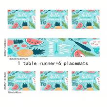 1pc/5pcs/7pcs, Home Decor, Summer Style Lemon Pattern Polyester Printed Table Runner With 6 Placemats - Polyester, Rectangle, Holiday Decorative Fabric Table Runner, Home Decor, Kitchen & Dining Table Decoration, Room Decor, Table Runner
