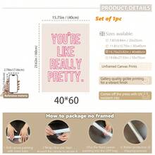 1幅装裱帆布墙画，“你真美”海报，现代风格，粉色浴室装饰，少女风墙面装饰，浴室墙画，可爱浴室装饰，家居装饰，房间装饰，少女风墙画，送给女孩的礼物