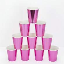10/20/50个彩虹粉色派对杯热粉色全息纸质饮水杯冷热饮料水果汁适用于主题派对单身派对生日迪斯科婚礼派对用品茶咖啡 - 玫紅色 - 查看 5