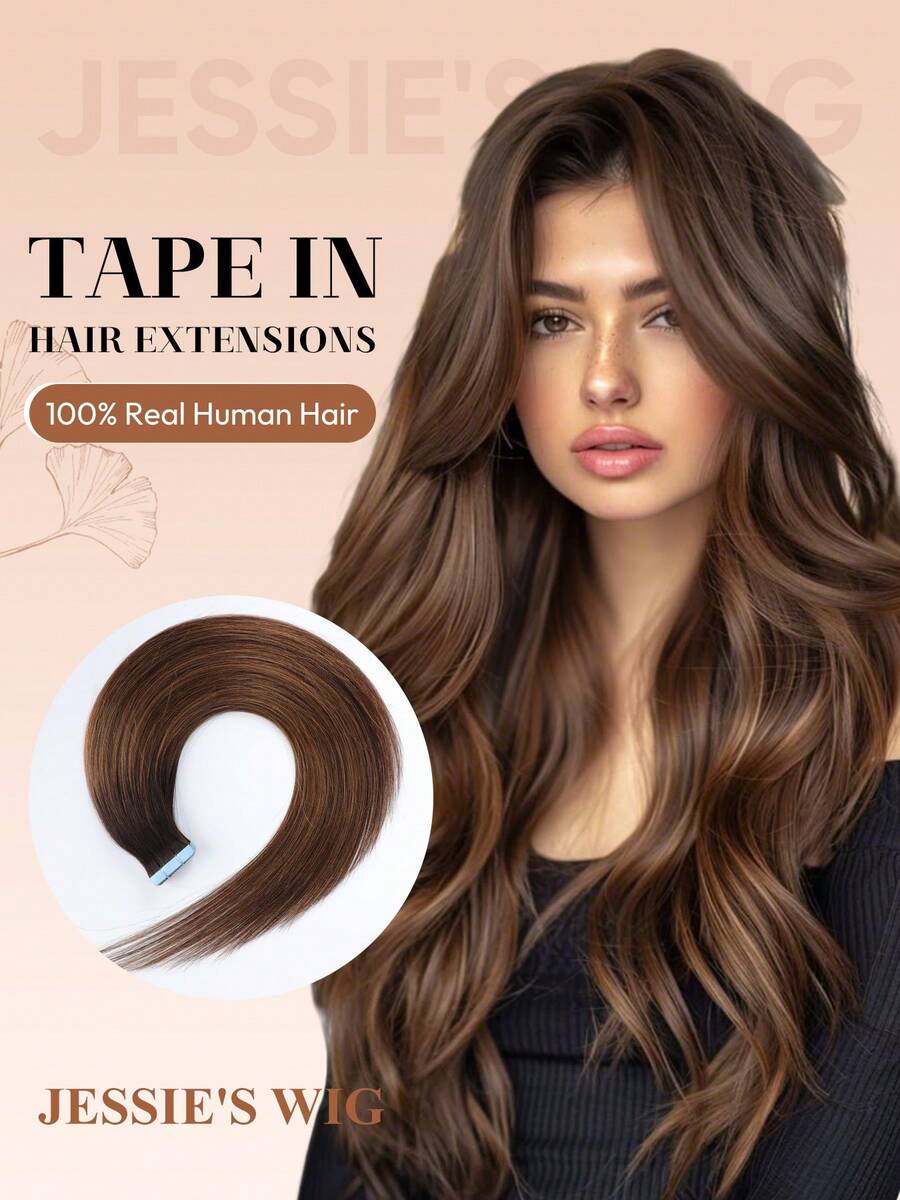 Jessie's Wig Tape In Hair Extensions Human Hair Real Human Hair 20Pcs/Pack 50g Silky Straight Bleach Blonde Hair Extensions Natural Look Top Quality Mix Brown Color Tape In Hair Tape Ins Hair Extensions TP2/6# - S2/6 - View 1