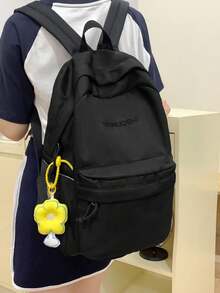 Solid Color Women Functional Backpack, Letter Logo Casual Daypack - Multicolor - View 5