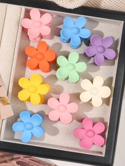 10 Pcs/Set Colorful Matte Solid Floral Hair Clips, Cute Boho Countryside Style Mini Bangs & Ponytail Hair Accessories, Spring/Summer Hair Claws Claw Clips Hair Jaw Clip Hair Clamps Hair Clutch Hair Catcher Clip Fall Winter Flower For Vacation Outfits Woman