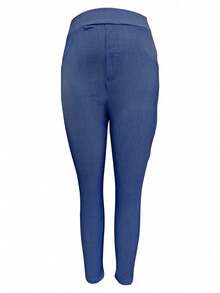 Legginsy z wysokim stanem i efektem jeansu, casualowe, wiosna/lato, nowość - Niebieski - Zobacz 6
