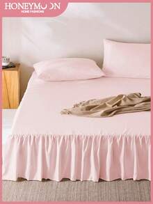 1pc Lightweight Mint Ruffle Bed Skirt, Classic Style, Soft & Fashionable, 100% Microfiber Fabric, 15-Inch Drop, Pink. Suitable For Home Bedding, Dorm, Oeko-Tex Certified. - Baby Pink - View 2