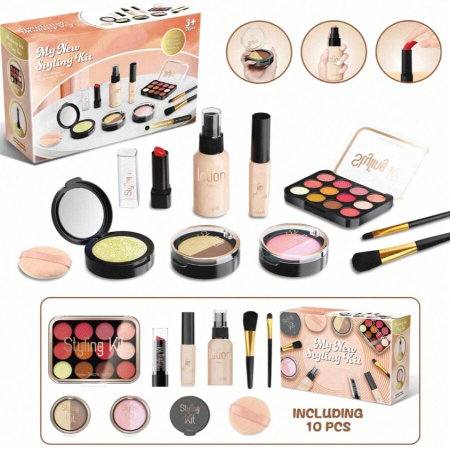 New Cosmetics Make Up Set For Children's Play At Home Girls' Plastic Imitation Lipstick Eye Shadow DIY Toy, For 3+ Children Birthday Gifts