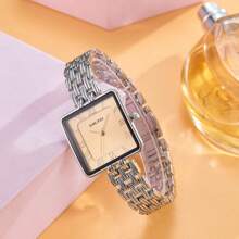 1 pièce Montre carrée dorée pour hommes et femmes, avec des chiffres romains sur le cadran, convient pour les activités professionnelles, l'utilisation quotidienne, comme cadeau pour les amoureux, la Fête des pères et la Fête des mères.