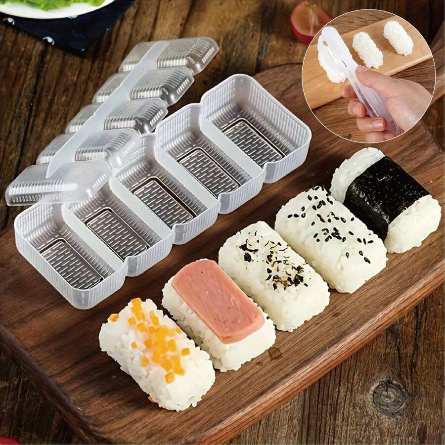 1 Set Easy Grip Rice Ball Mold & 5-In-1 Sushi Mold - Plastic Cooking Maker For Perfect Shapes, Ideal For Bento Boxes & DIY Sushi Nights, Sushi Making Kit Suit For Daily & Party Use - Multicolor - View 1