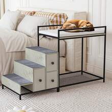 Pet Bunk Bed With Stairs And Storage, Dogs/Cats Window Perch, Bedside Lounge Elevated Dog Bed Multi-Level Platform With Foam Upholstery,Halloween Decor - Xám - Xem 7