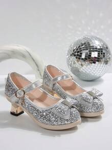 Girls Princess Crystal Knot Sandals, Soft Sole Fashionable Summer Children High Heel Shoes