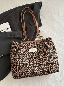 时尚条纹手提包 - 女士大容量单肩包 - 日常使用的拉链托特包 - 金属链条托特包 简约链条单肩托特包 适合少女、女大学生、新人及白领人士 非常适合办公室、工作、商务、通勤 最适合女性的工作包 猎豹印花