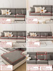 1pc 4-Season Stretch Sofa Cover, Striped Non-Slip Full Wrap Fabric Thick Sofa Cushion Slipcover, Machine Washable Dust-Proof & Dirt-Resistant, Pet Friendly For L-Shape And 1/2/3/4-Seat Sofas In Bedroom & Living Room