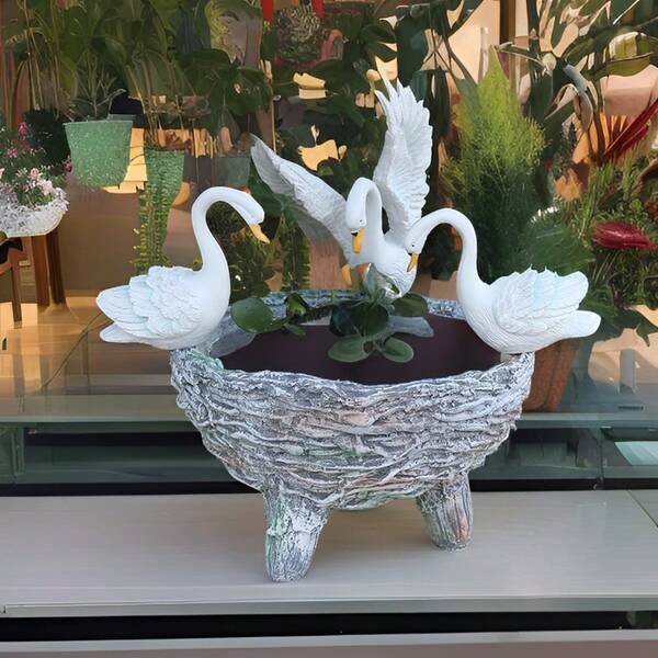 Swan-Inspired Resin Planter For Hydroponics - Artistic Outdoor Garden Decor, 1pc