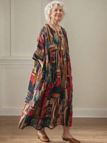 Damskie sukienki plus-size, topy, sukienki na co dzień, letnia sukienka z okrągłym dekoltem i luźnym nadrukiem na 2025 rok, swobodna, świąteczna, boho, plażowa sukienka, swobodny nadruk