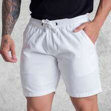 Men's Twill Shorts Simple Casual Fabric Pocket Drawstring Bermuda Shorts - Light Wash - View 2