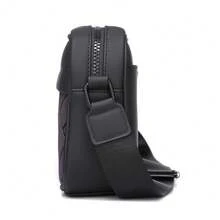 1 件菱形图案闪亮黑色哑光 PU 防水反光拉链开合休闲斜挎包，适合年轻男士 - 黑色 - 查看 3