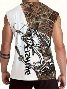 Plus Size Men Cartoon Animal Print Sleeveless Tank Top, Casual Sports T-Shirt Suitable For Outdoor, Street-Style Clothing