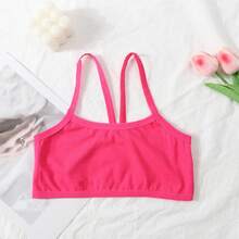 4-Pack Solid Color Girls Seamless Bras, Comfortable And Breathable Sports Bras With Cross Shoulder Straps, Cute And Fashionable Training Bras, Suitable For Teenagers And Students A 7-16 Years Old - Mixed Color(4pcs) - 查看 3
