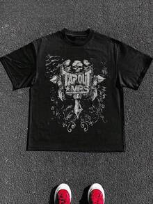 Tapout MPS Skull Graphic Athletic Crew Neck Short Sleeve T Shirt 1Pcs 100% Cotton Digital Print 220g Heavyweight T Shirt - 黑色 - 查看 1