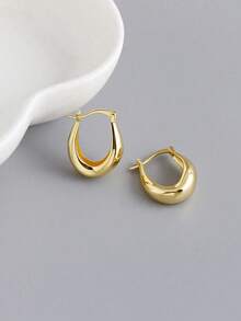 1 Đôi bông tai hình chữ U đơn giản bằng bạc Sterling S925, món quà trang sức thanh lịch dành cho phụ nữ, quà tặng dự tiệc. - Hình chữ U - Xem 6