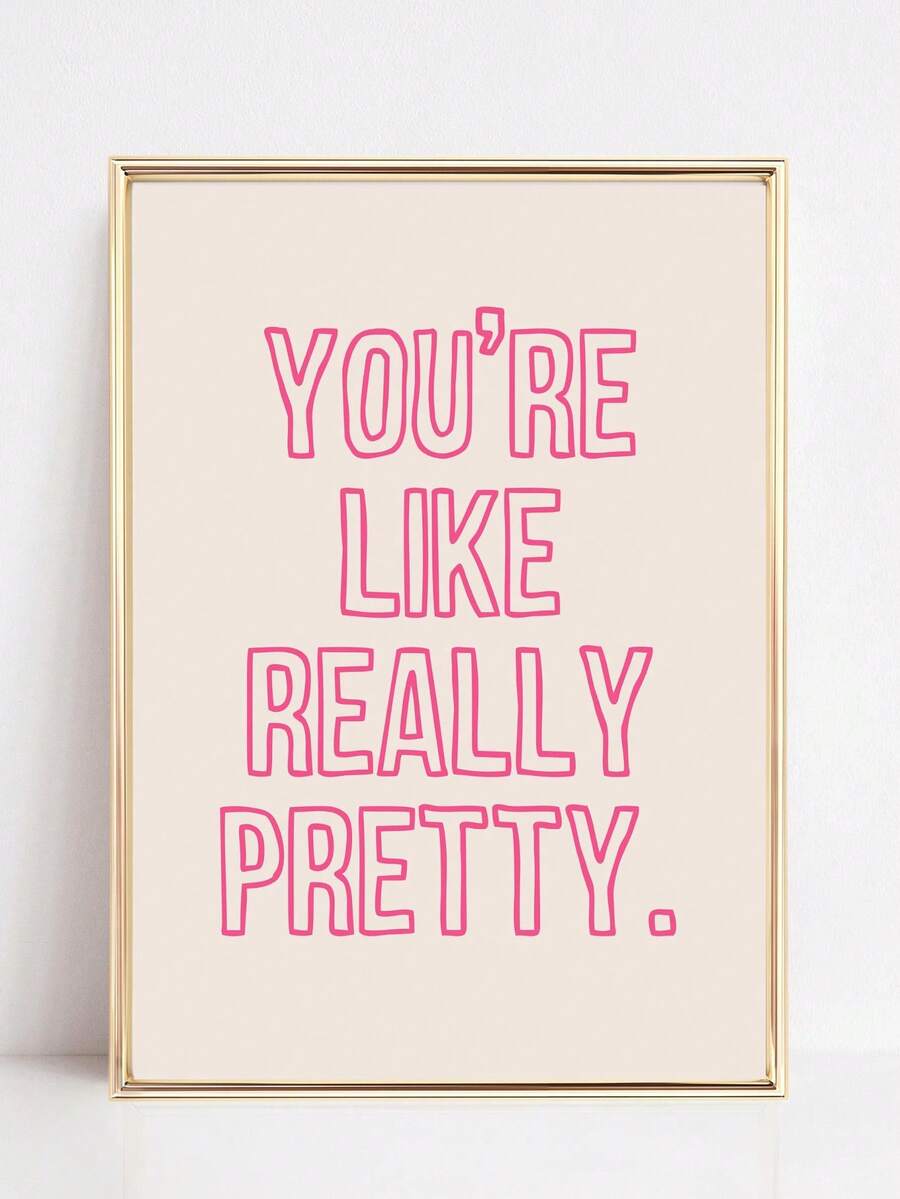1幅装裱帆布墙画，“你真美”海报，现代风格，粉色浴室装饰，少女风墙面装饰，浴室墙画，可爱浴室装饰，家居装饰，房间装饰，少女风墙画，送给女孩的礼物