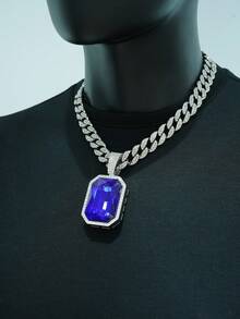 1pc Versatile Classic Multi-Colored Gemstone Pendant Necklace, Unisex Jewelry, Couples Accessory Suitable For Everyday Wear - Large Gemstone Pendant Necklace - View 16