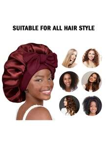 2 pezzi Bonnets da donna con cinturino elastico, in stile seta liscia, colore tinta unita, Bonnets in raso per la cura dei capelli, uso casuale e quotidiano