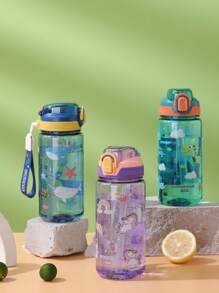 1pc 600ml Outdoor Sports Water Bottle With Straw, Cute Full Body Dinosaur Cartoon Plastic Water Cup