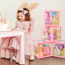 婴儿送礼会气球盒，男孩或女孩婴儿送礼会派对装饰品，1 个字母盒/婴儿字母透明气球盒透明积木，适用于生日派对、新娘送礼会、性别揭示（粉色）婴儿送礼会家庭装饰礼物 25 厘米/30 厘米（不包括气球）