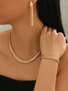 Conjunto de 4 joias femininas elegantes - colar, pulseira e brincos, estilo punk/hip-hop simples de metal, corrente de cobra dourada, adequada para festivais, festas, uso diário e viagens