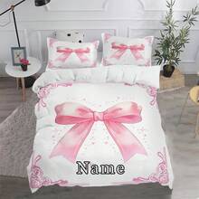 3PCS Customized Bed Bow Supplies, Bow Text Duvet Cover+Pillowcase, Custom Duvet Cover, Modern Style, Multiple Sizes To Choose From, Suitable For Girls/Families/Gifts - Multicolor - View 4
