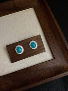 Juego de joyería de 3 piezas de Amazonita natural: collar, aretes y anillo de plata esterlina 925, estilo coreano minimalista, versátil para uso diario