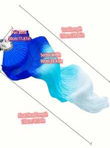 1pc Ombre Blue Chiffon Belly Dance Fans, Long Silk Dancing Ribbon On Bamboo Handle, Suitable For Both Men And Women, Ethereal Hand-Held Fan, Lightweight & Elegant Design, Ideal For Performances, Outdoor Activities And Cultural Events
