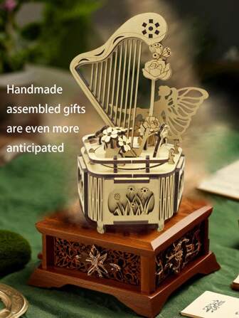 1pc Butterfly Qin Rhyme Music Box - Wooden Decorative Autoplay Musical Box With Harp Design - Multiple SongsVintage-Inspired Gift For Music Lovers, Home Decor, And Collectors,DIY Assembled Handmade,Assembly Building Blocks Model 3D Three-Dimensional Puzzle Room Decoration Stuff,Halloween,Christmas,Birthday Gifts
