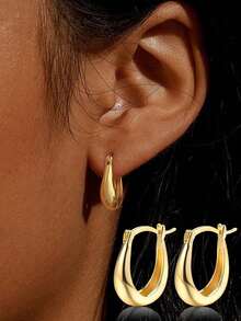 1 Đôi bông tai hình chữ U đơn giản bằng bạc Sterling S925, món quà trang sức thanh lịch dành cho phụ nữ, quà tặng dự tiệc. - Hình chữ U - Xem 2