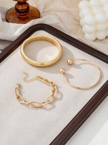 3 pièces Bracelets dorés pour femmes, bracelets larges empilables en métal à plusieurs couches, bracelets bracelets souples et larges. Ensemble de 3 bijoux, cadeaux pour la famille et les amis, cadeaux de la fête des mères