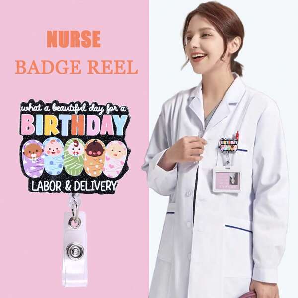 Interesting Work & Delivery Nurse Badge Scroll, Cute Glitter Nicu Obstetrics Retractable Badge Reel With Alligator Clip, Gift For RN, Teacher, Doctor (New),School Supplies,Back To School