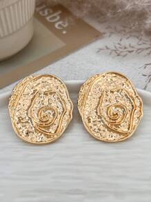 1 Pair Asymmetrical Metal Round Earrings, Minimalist Vintage Elegant Gold And Silver Stud Earrings, Charming Jewelry For Women's Daily Wear