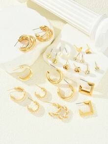 12/24pcs Minimalist Rhinestone & Faux Pearl Butterfly Geometric Earring Set, Fashion Jewelry Gift For Women, Suitable For Vacation, Date, Party, Daily Wear - Style 1 - View 7