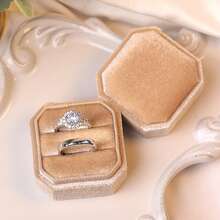 1pc 5*4.5*4.5 Cm Velvet Ring Box For Couples, White/Pink Ring Box For Engagement Rings, Hexagonal Velvet Wedding Jewelry Storage Box, Vintage Octagonal Double Ring Box For Rhinestone Ring And Earrings, Suitable For Ring And Earring Storage, Suitable For Proposal, Wedding, Gift Giving, Anniversary To Wife. Can Also Be Used For Portable Travel. Back To School - Multicolor - View 9