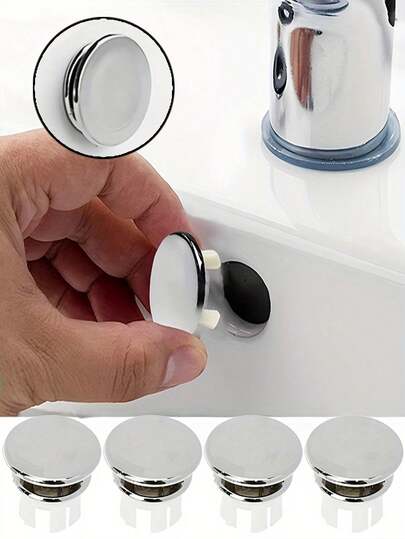 5pcs Platic Sink Overflow Ring With Double Rings, Silver Plated For Kitchen Or Bathroom Home Bathroom Decor Fall Decor Back To School