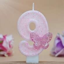 粉色闪光蝴蝶形数字蜡烛，0-9 闪亮数字蛋糕蜡烛，适合生日、婚礼、周年纪念、主题派对 - 淺粉色 - 查看 12
