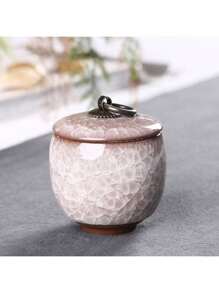 1pc Small Size Ceramic Crackle Glaze Purple Clay Mini Tea Canister, Air-Tight Seal Small Green Spice Jar, Plaster Storage Canister For Coffee Beans Back To School