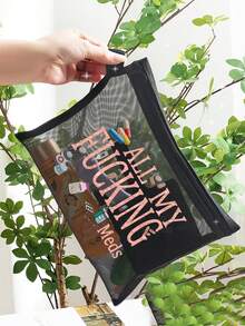 1 个网状化妆包，印有“我所有的医疗垃圾”卡通红十字图案和卡通药丸和药瓶图案，红色气垫收纳便携式收纳包，护肤包，宿舍用品，药品收纳包，浴室收纳，珠宝收纳，唇油和化妆品收纳包，学生宿舍洗漱包，旅行必需品，婚礼新娘礼物，母亲节礼物，生日礼物，送给朋友和老师的礼物