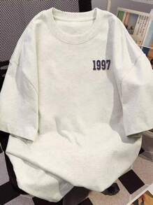 Japanese Style Women Number & Letter Print Loose Crew Neck Casual Short Sleeve T-Shirt, Spring/Summer