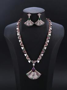 1 Juego de 3 piezas Joyería de Zirconia Cúbica Lujosa, Conjunto de Collar y Pendientes, Estilo Personal de Moda, Collar a Juego con Accesorios de Vestir, Regalo para Vacaciones, Cumpleaños, Día de San Valentín